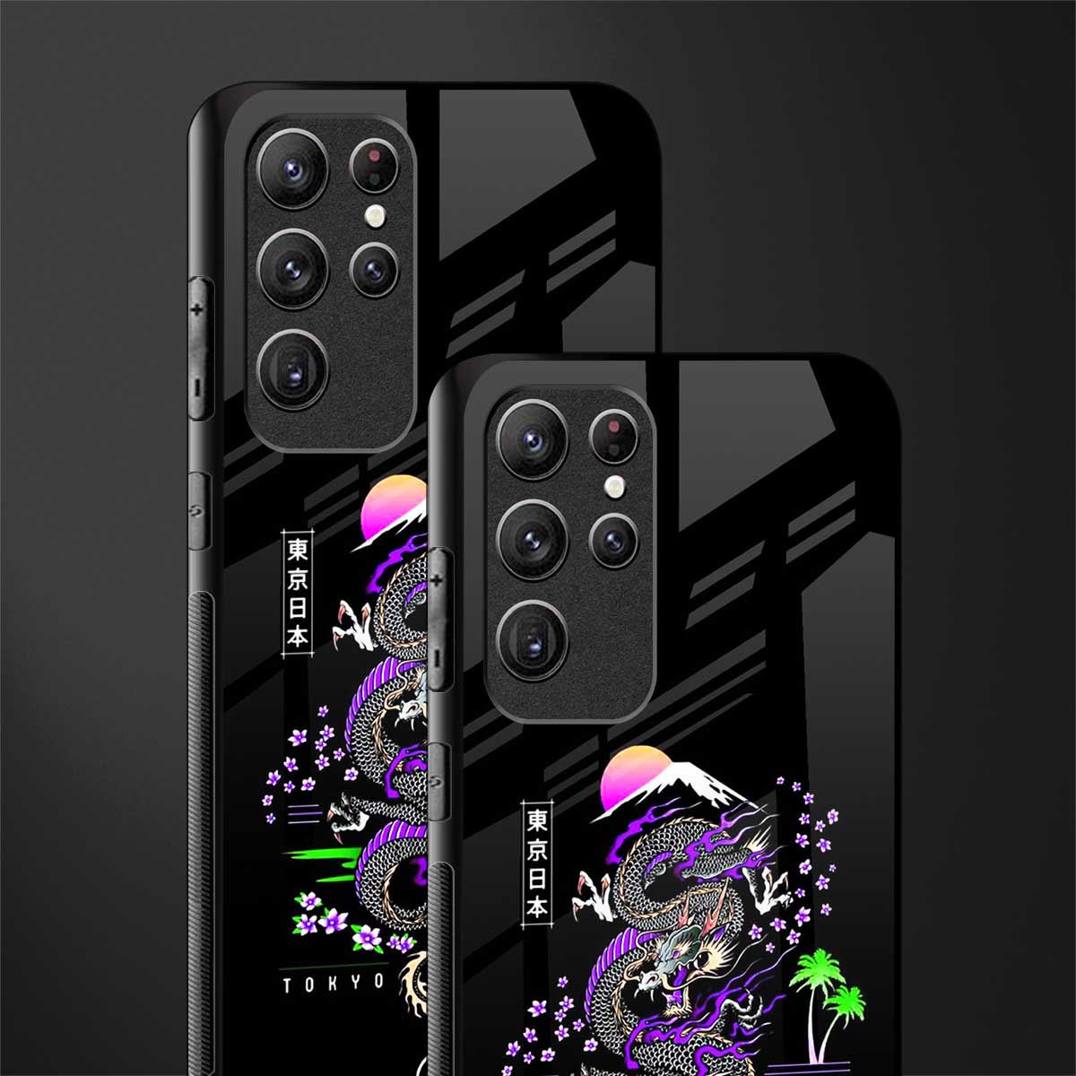 tokyo japan purple dragon black glass case for samsung galaxy s22 ultra 5g image-2