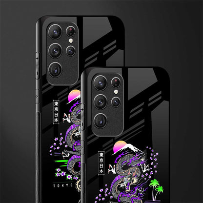 tokyo japan purple dragon black glass case for samsung galaxy s21 ultra image-2