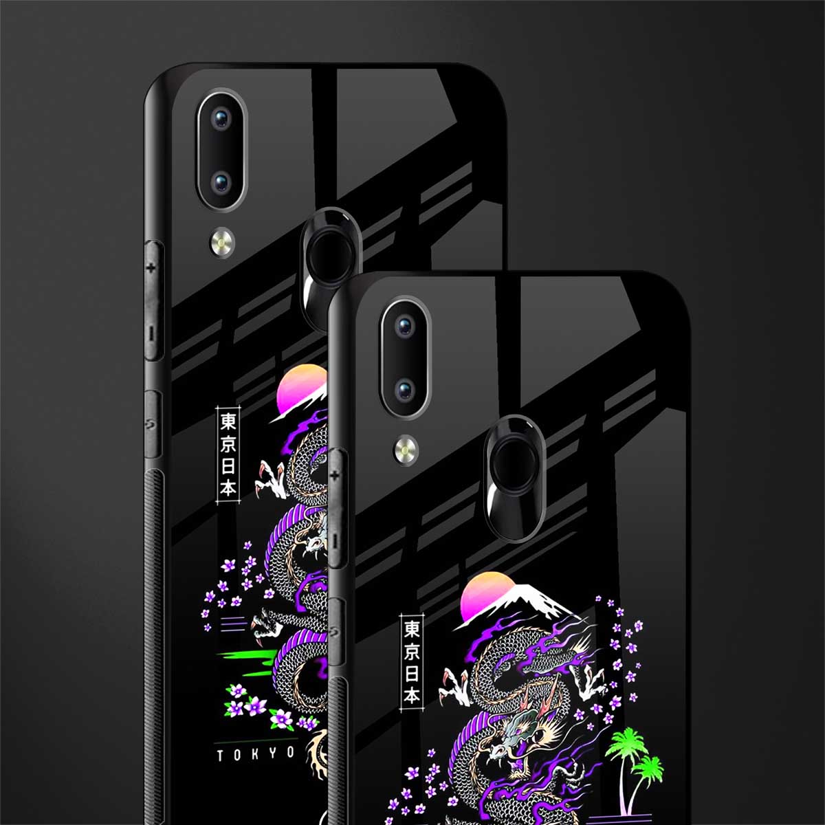 tokyo japan purple dragon black glass case for vivo y91 image-2