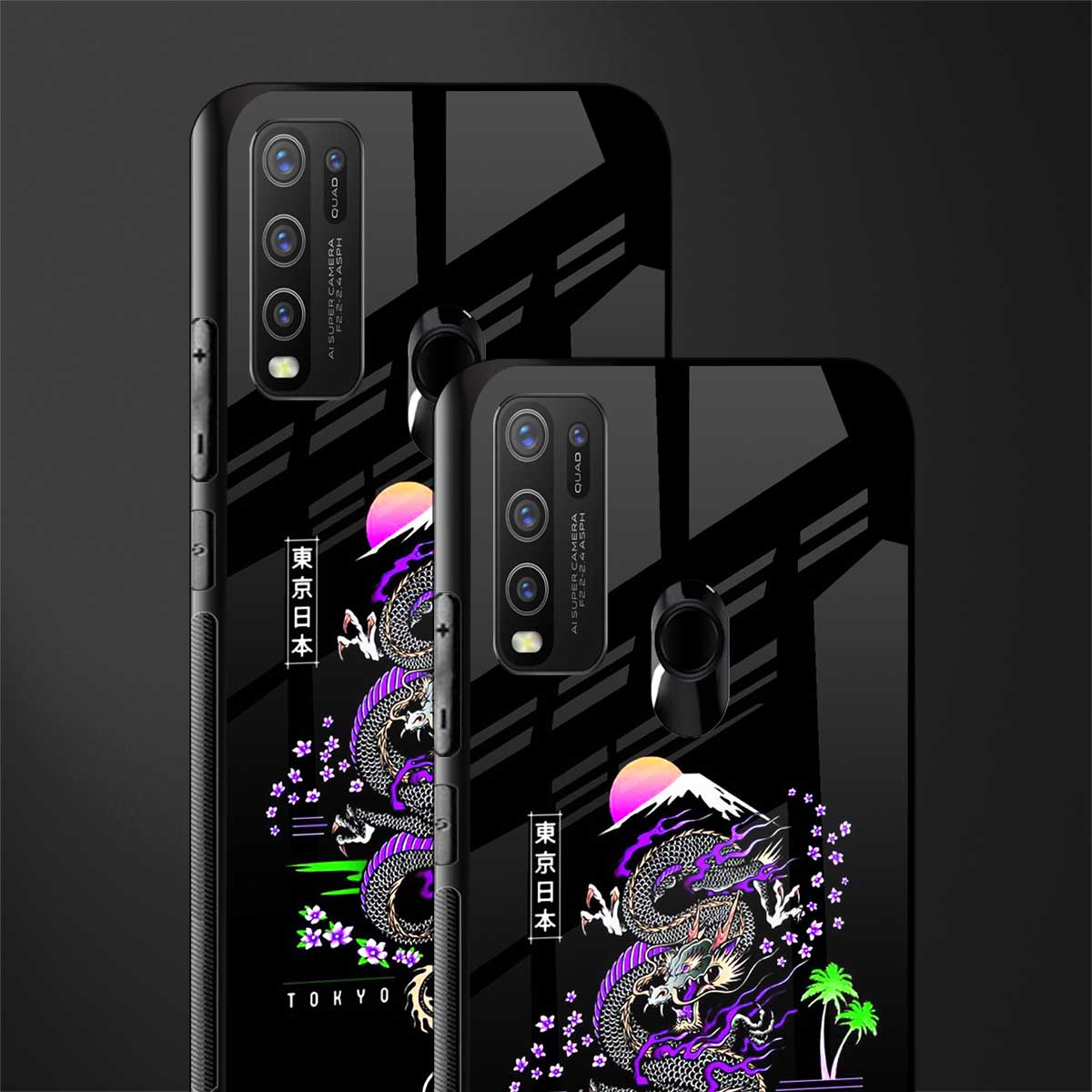 tokyo japan purple dragon black glass case for vivo y30 image-2