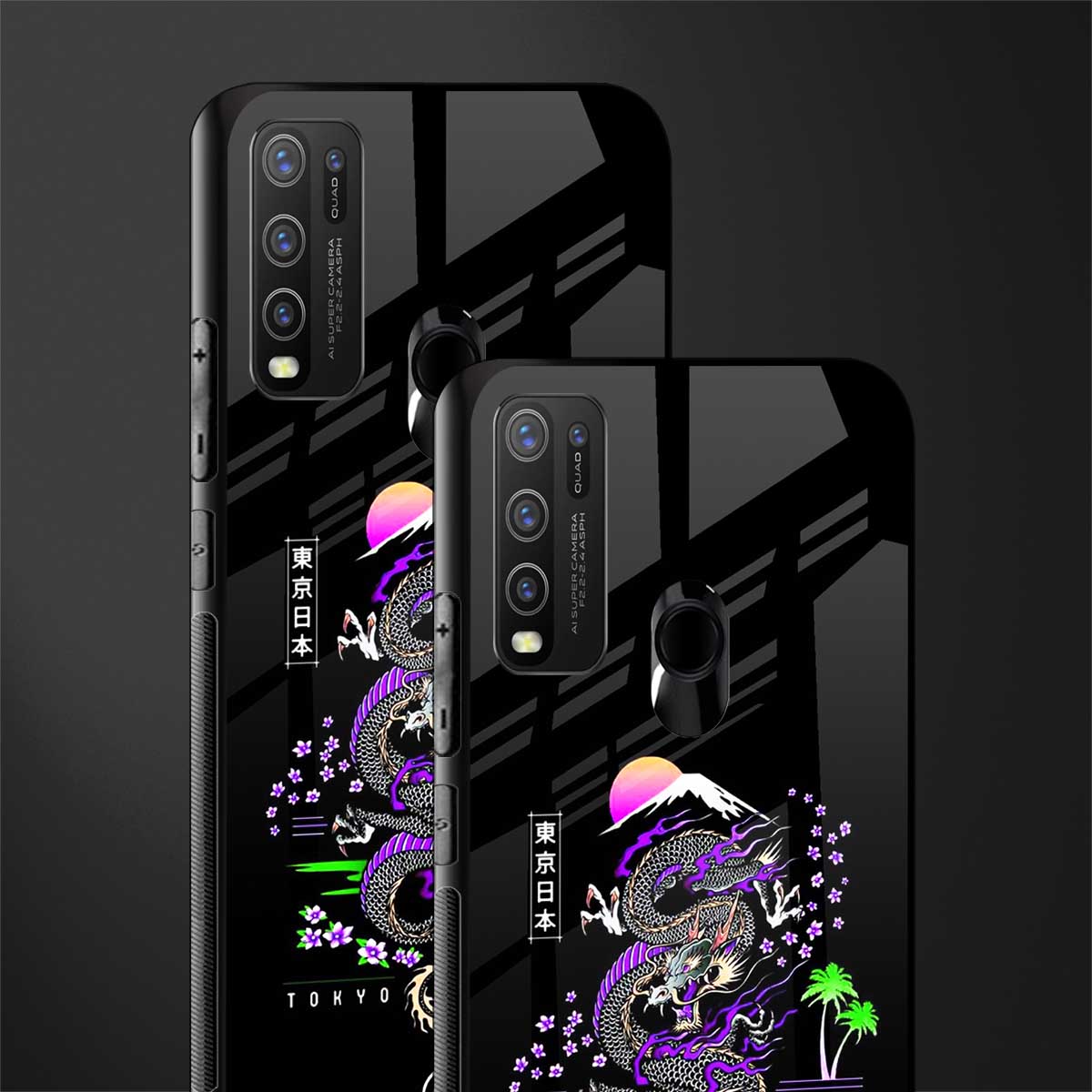 tokyo japan purple dragon black glass case for vivo y50 image-2