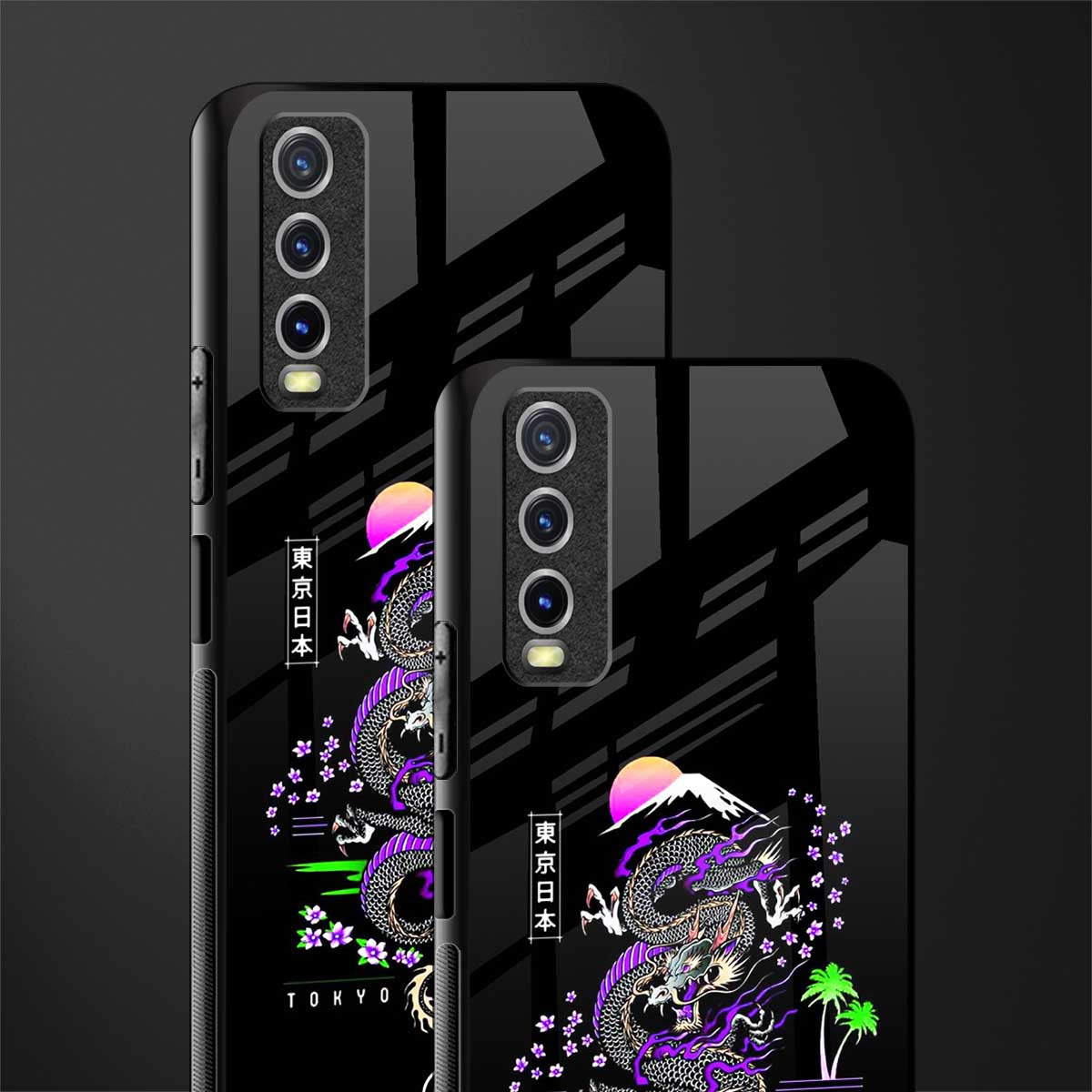 tokyo japan purple dragon black glass case for vivo y12g image-2