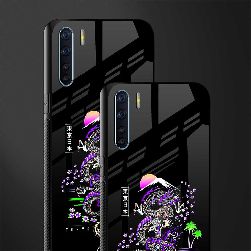 tokyo japan purple dragon black glass case for oppo f15 image-2