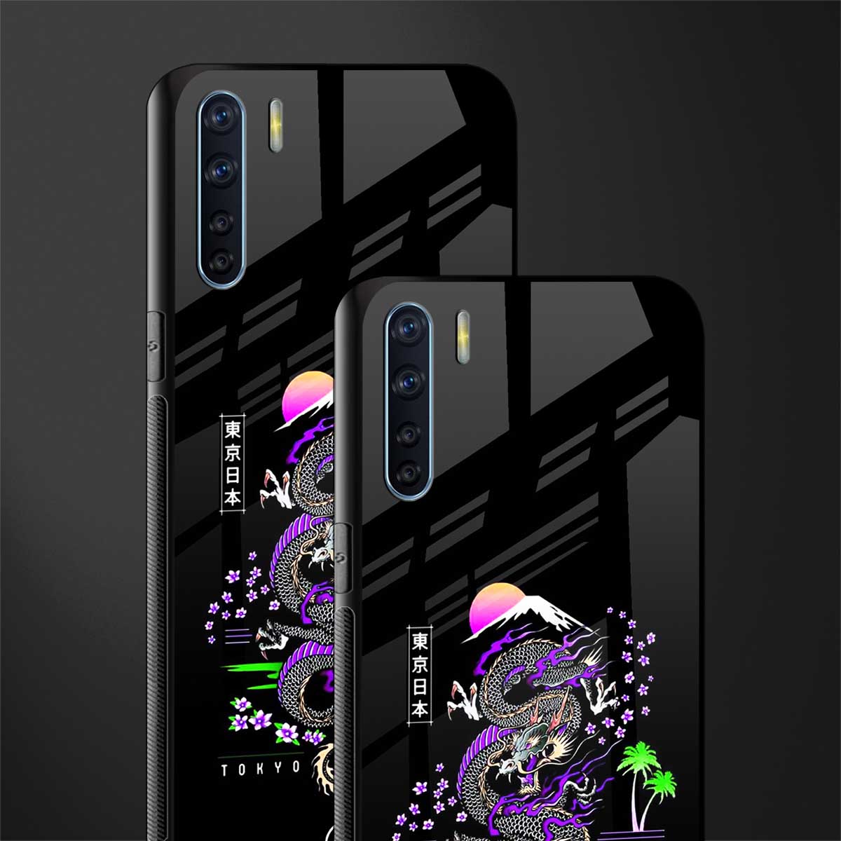 tokyo japan purple dragon black glass case for oppo f15 image-2