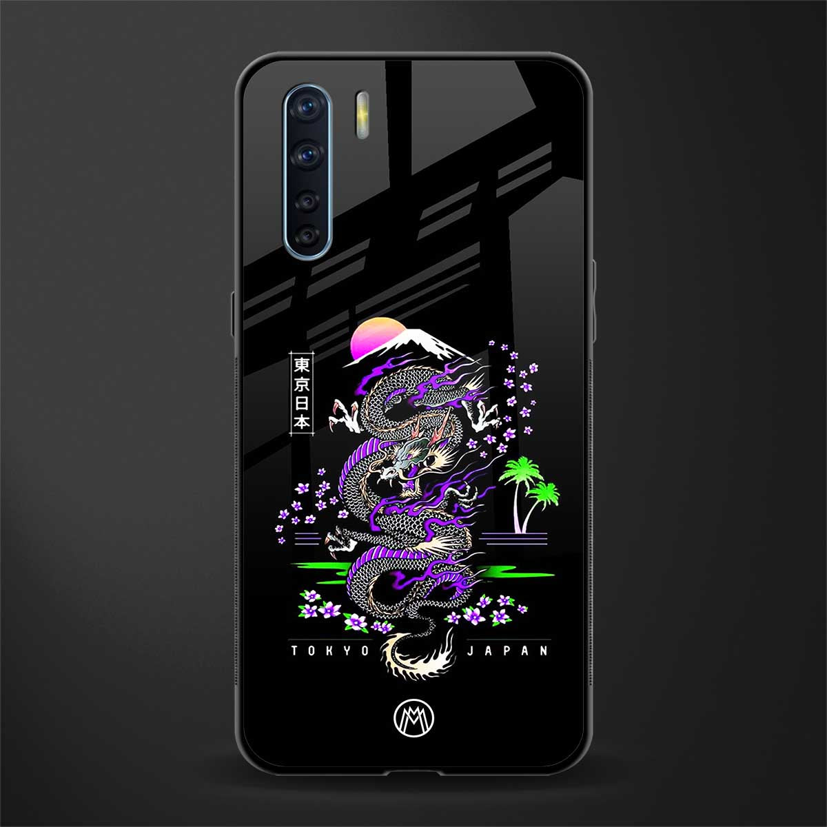 tokyo japan purple dragon black glass case for oppo f15 image