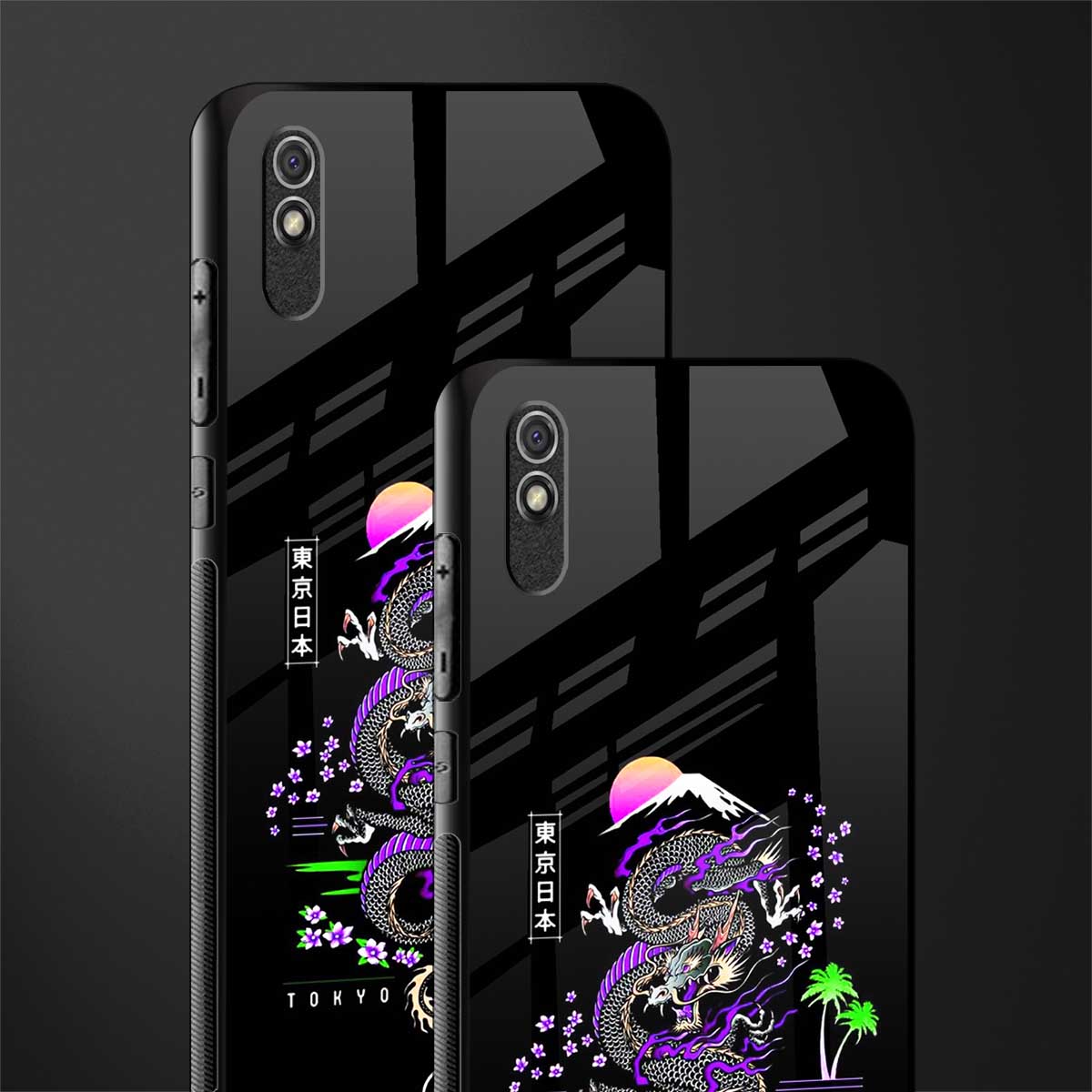 tokyo japan purple dragon black glass case for redmi 9a image-2