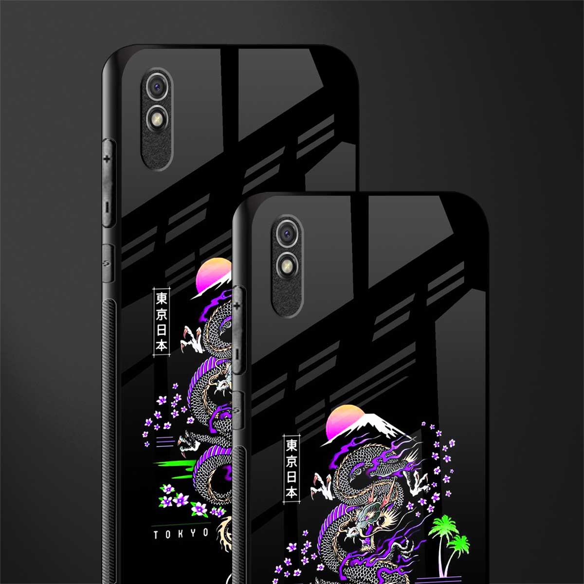 tokyo japan purple dragon black glass case for redmi 9i image-2