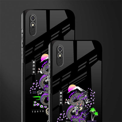 tokyo japan purple dragon black glass case for redmi 9i image-2