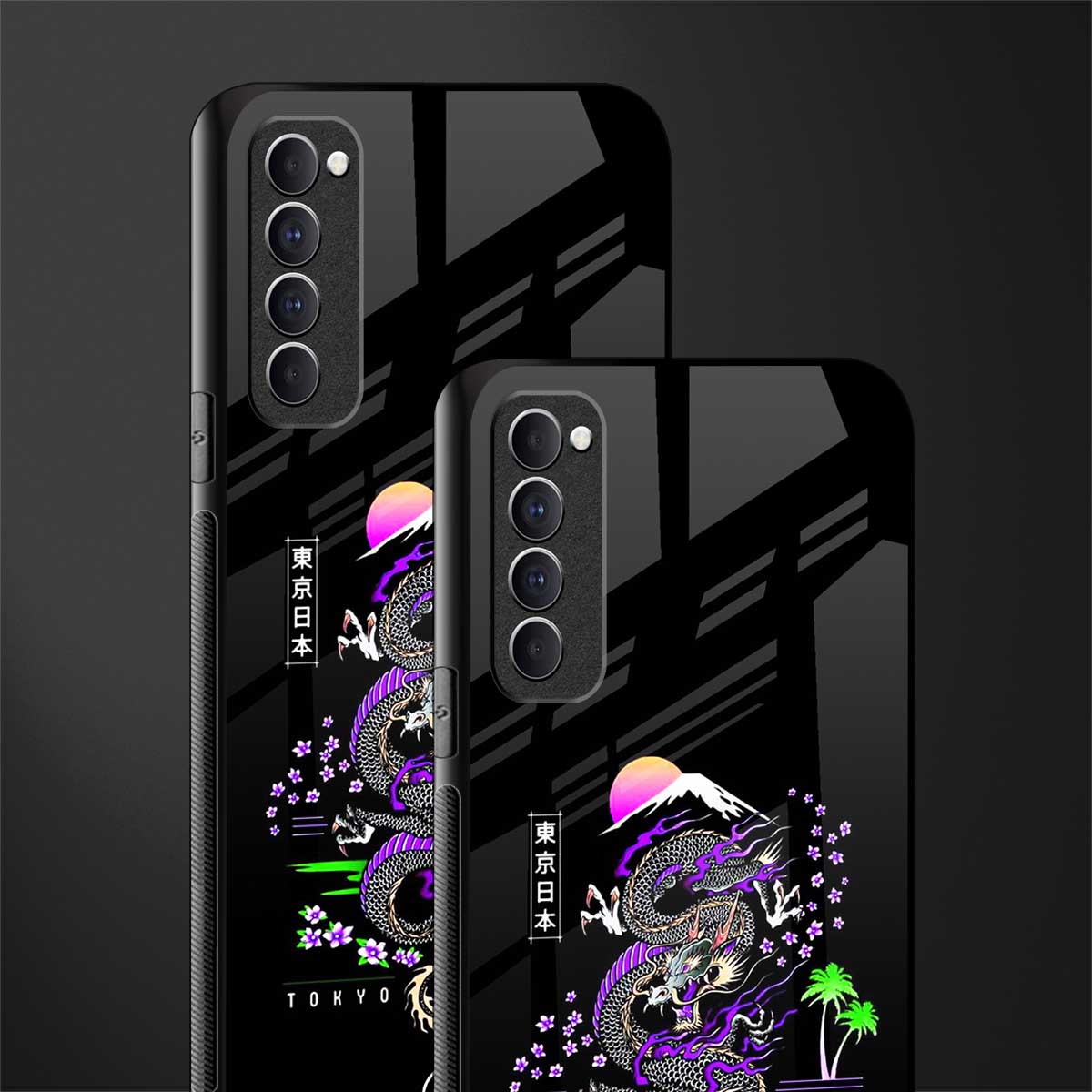 tokyo japan purple dragon black glass case for oppo reno 4 pro image-2
