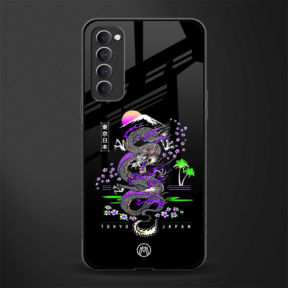 tokyo japan purple dragon black glass case for oppo reno 4 pro image