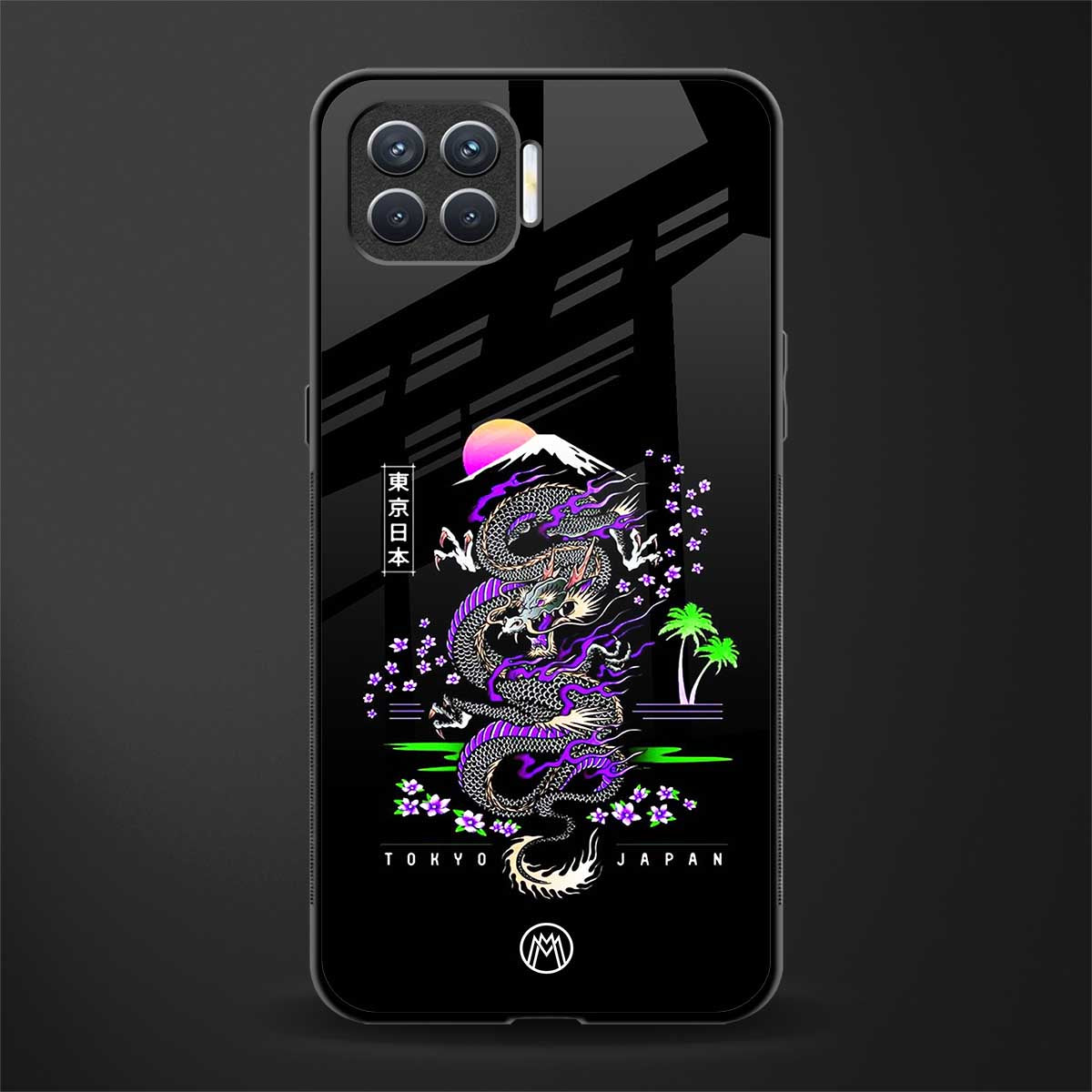 tokyo japan purple dragon black glass case for oppo f17 pro image
