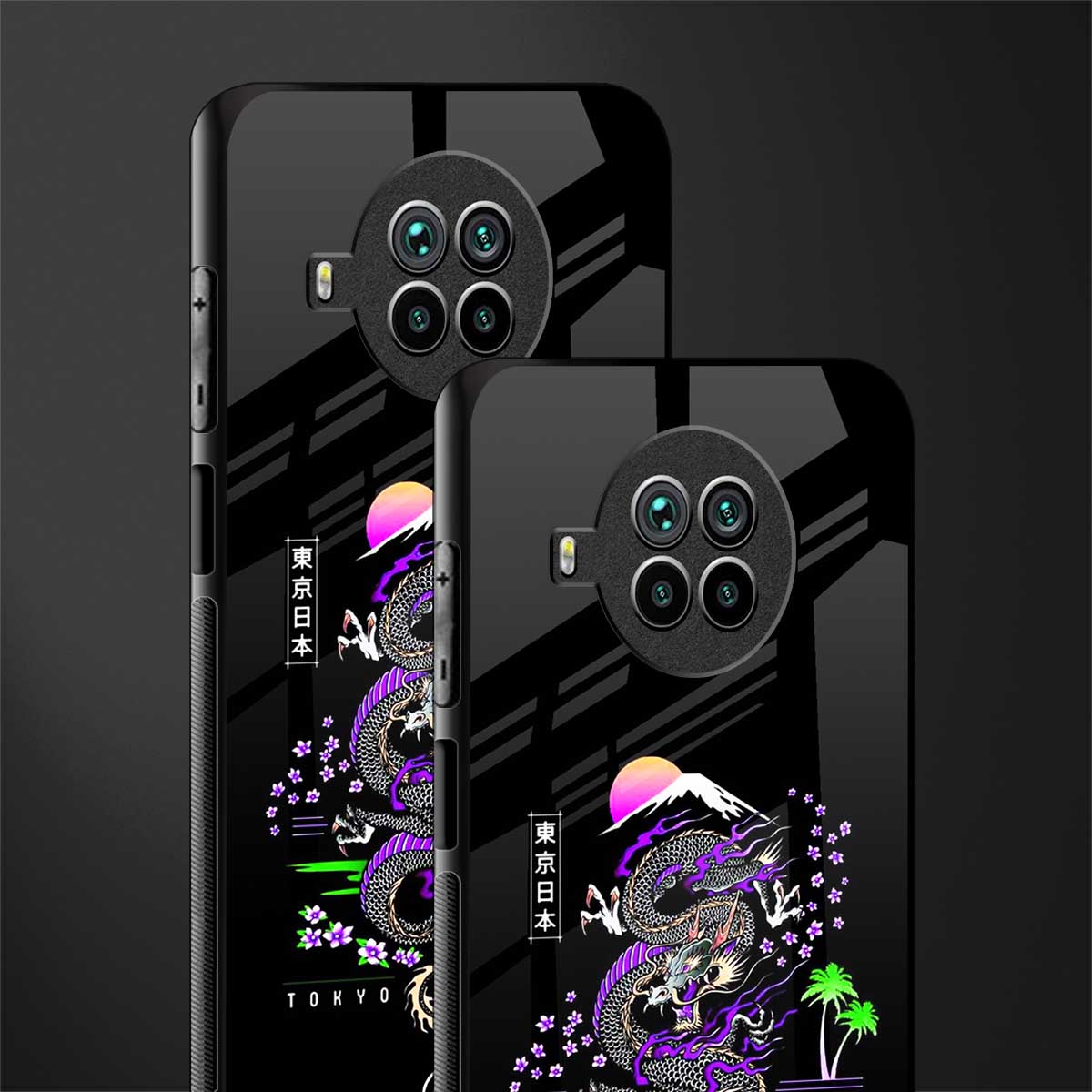 tokyo japan purple dragon black glass case for mi 10i image-2