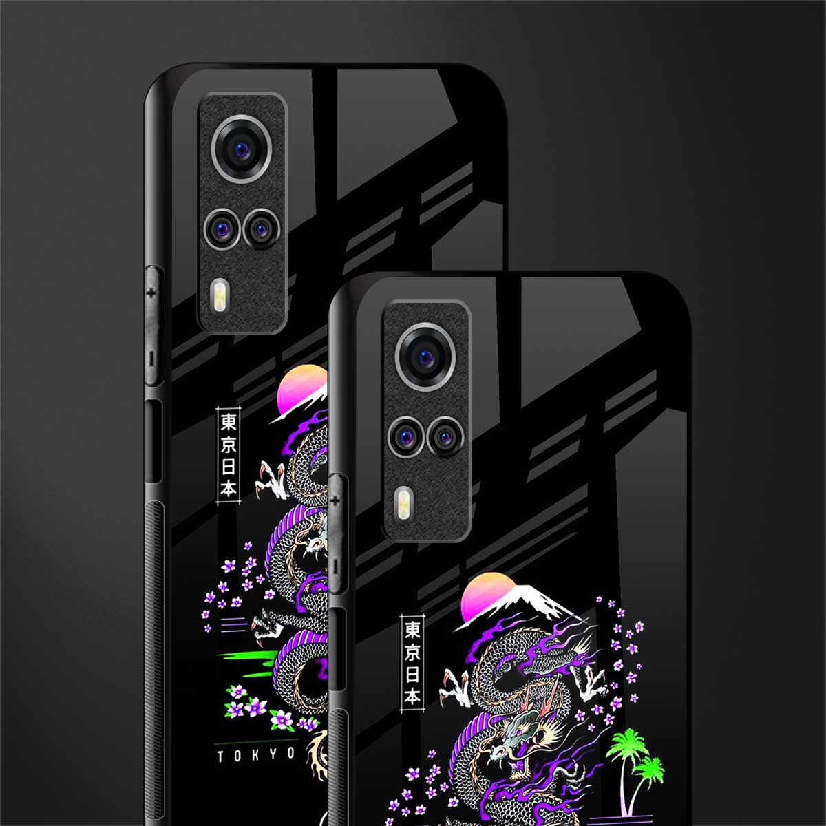 tokyo japan purple dragon black glass case for vivo y53s image-2