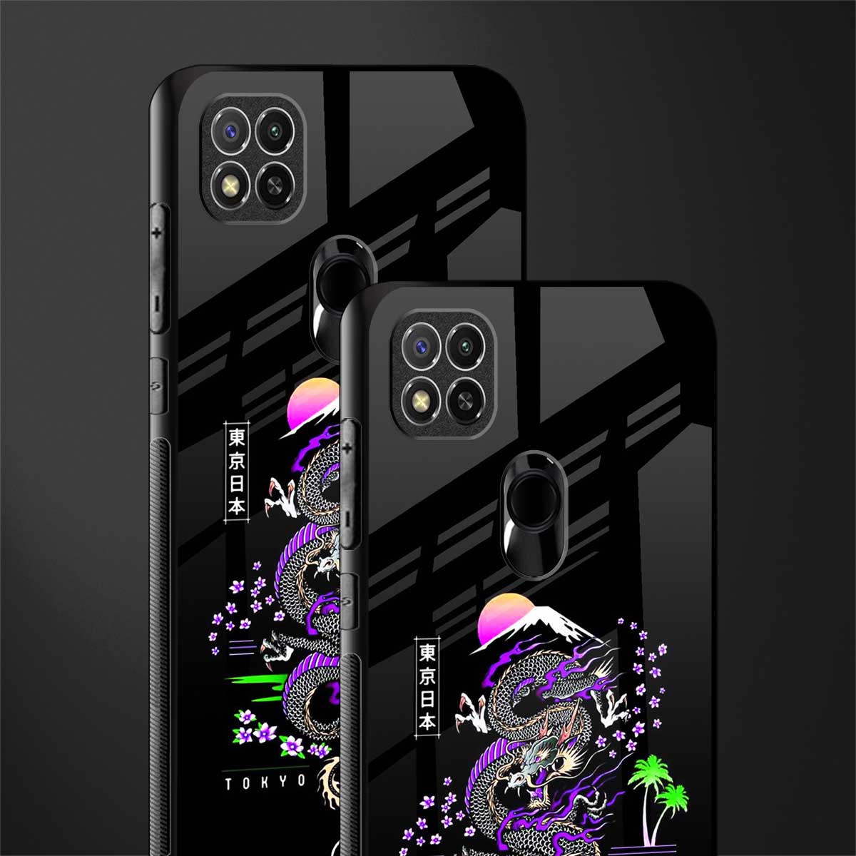tokyo japan purple dragon black glass case for redmi 9 image-2