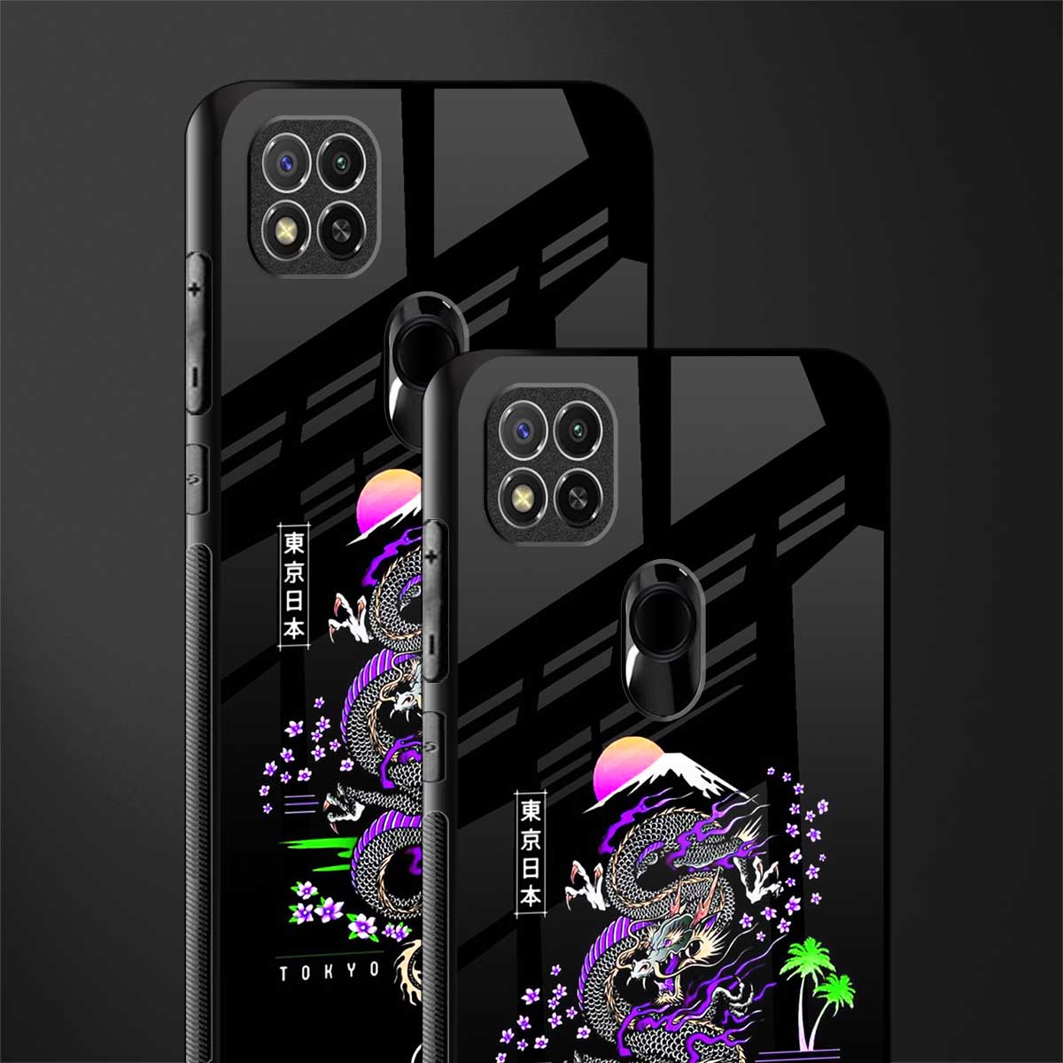 tokyo japan purple dragon black glass case for redmi 9c image-2