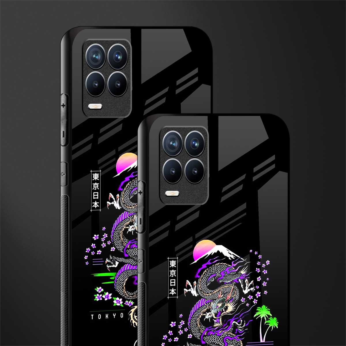 tokyo japan purple dragon black glass case for realme 8 4g image-2