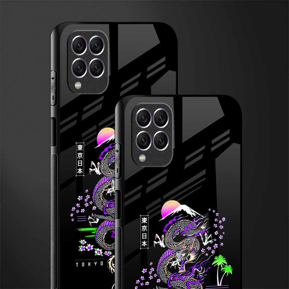 tokyo japan purple dragon black glass case for samsung galaxy f62 image-2