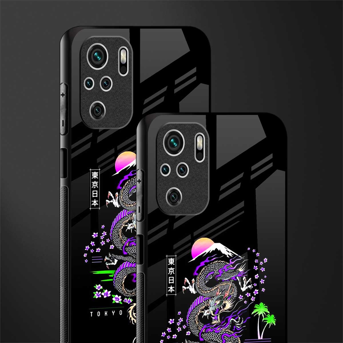 tokyo japan purple dragon black glass case for redmi note 10s image-2