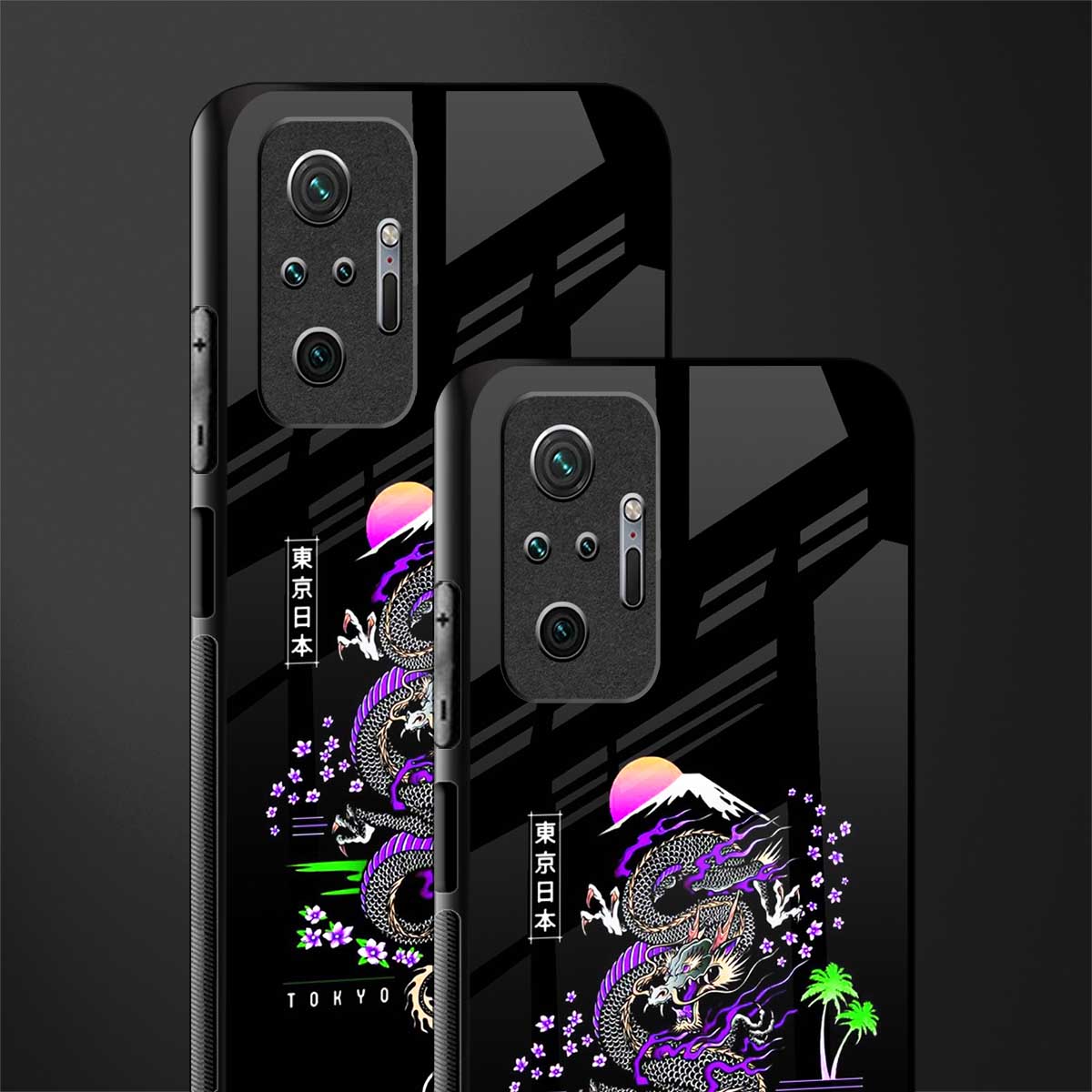 tokyo japan purple dragon black glass case for redmi note 10 pro image-2