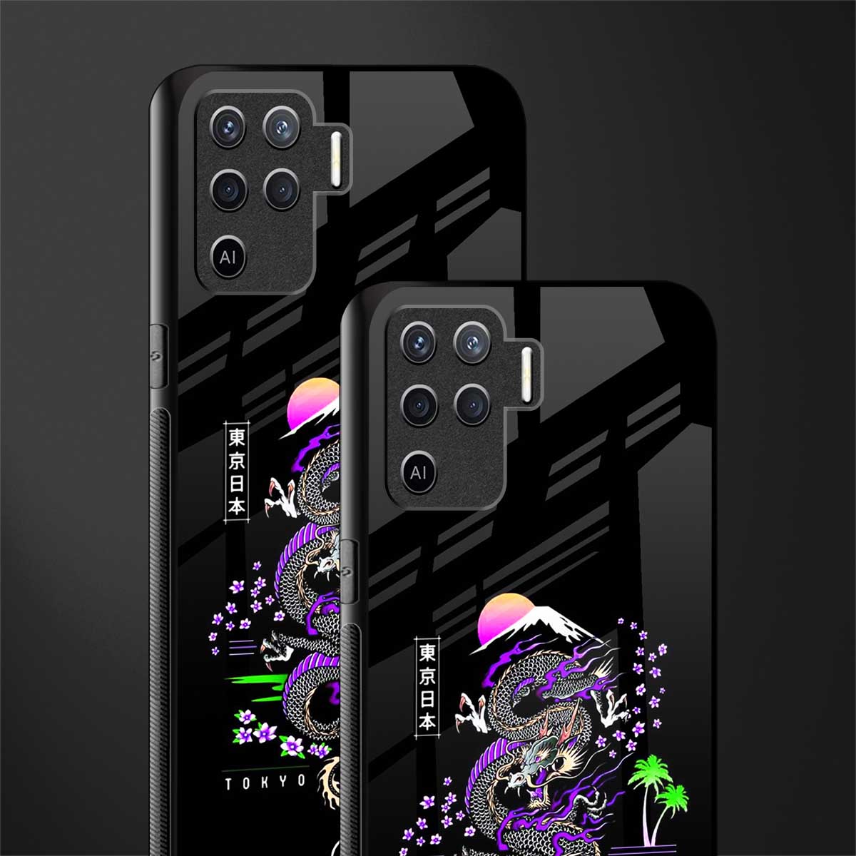 tokyo japan purple dragon black glass case for oppo f19 pro image-2