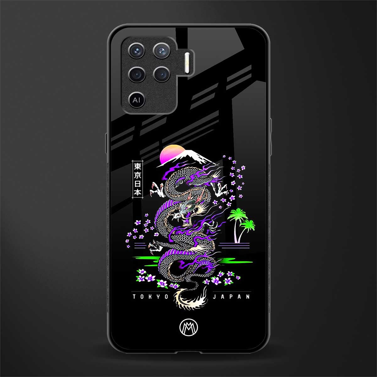 tokyo japan purple dragon black glass case for oppo f19 pro image