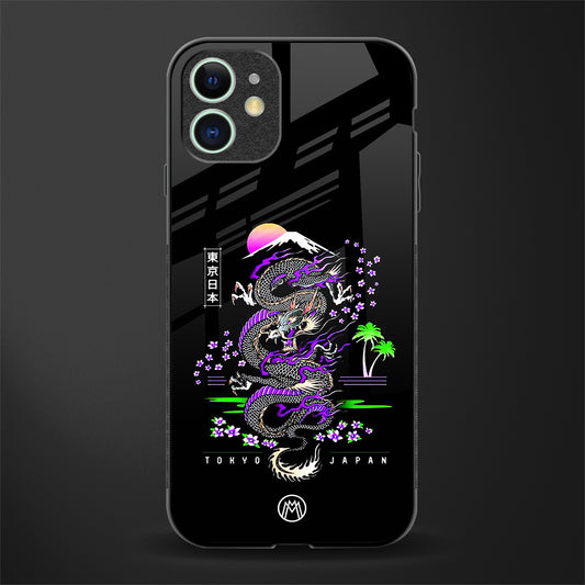 tokyo japan purple dragon black glass case for iphone 12 image