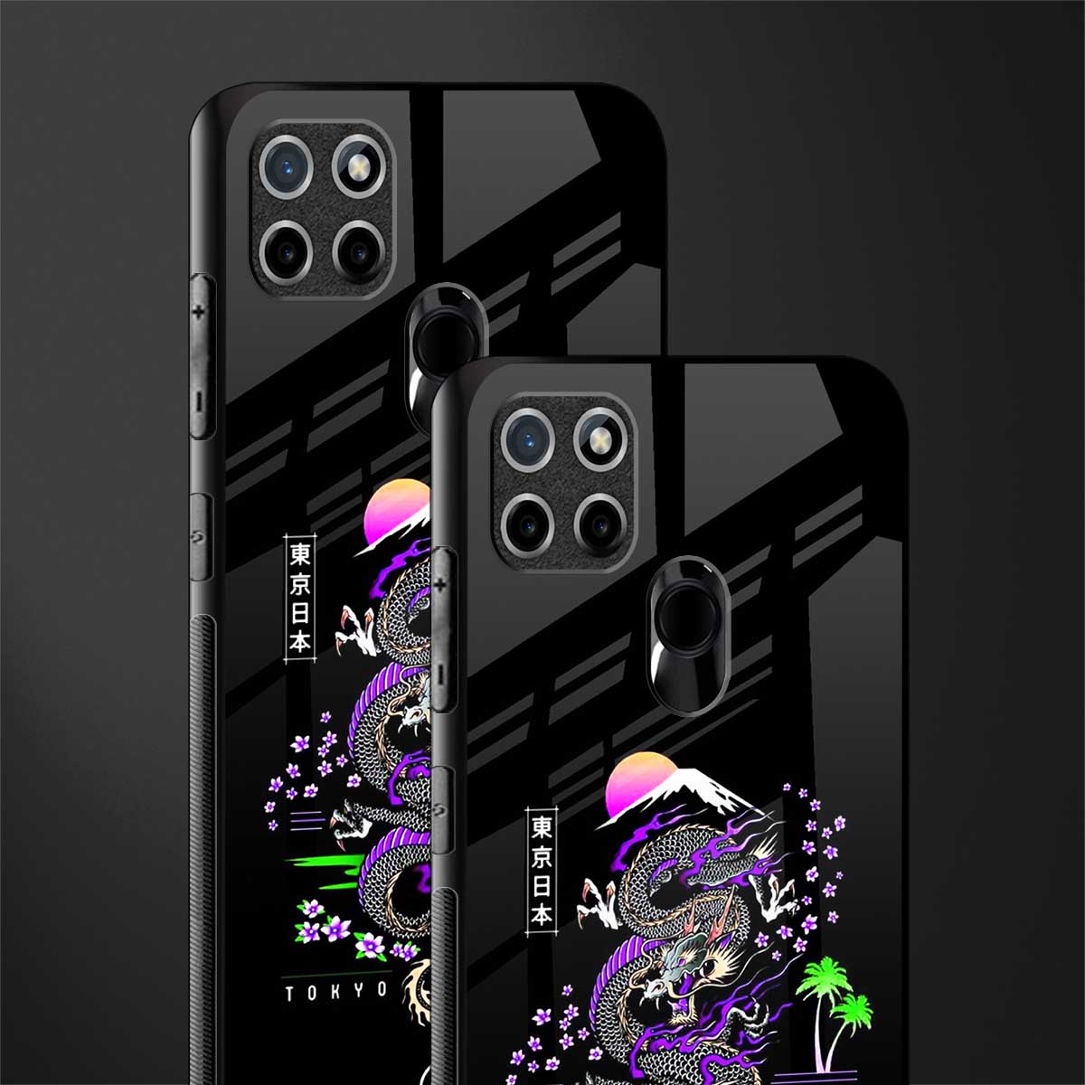 tokyo japan purple dragon black glass case for realme c21 image-2