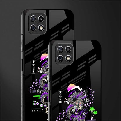 tokyo japan purple dragon black glass case for samsung galaxy a22 5g image-2