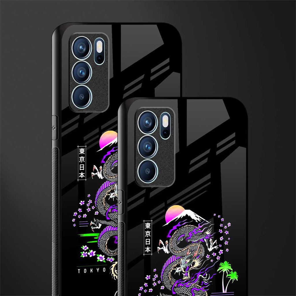 tokyo japan purple dragon black glass case for oppo reno6 pro 5g image-2