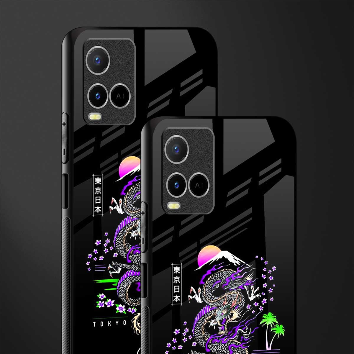 tokyo japan purple dragon black glass case for vivo y21s image-2
