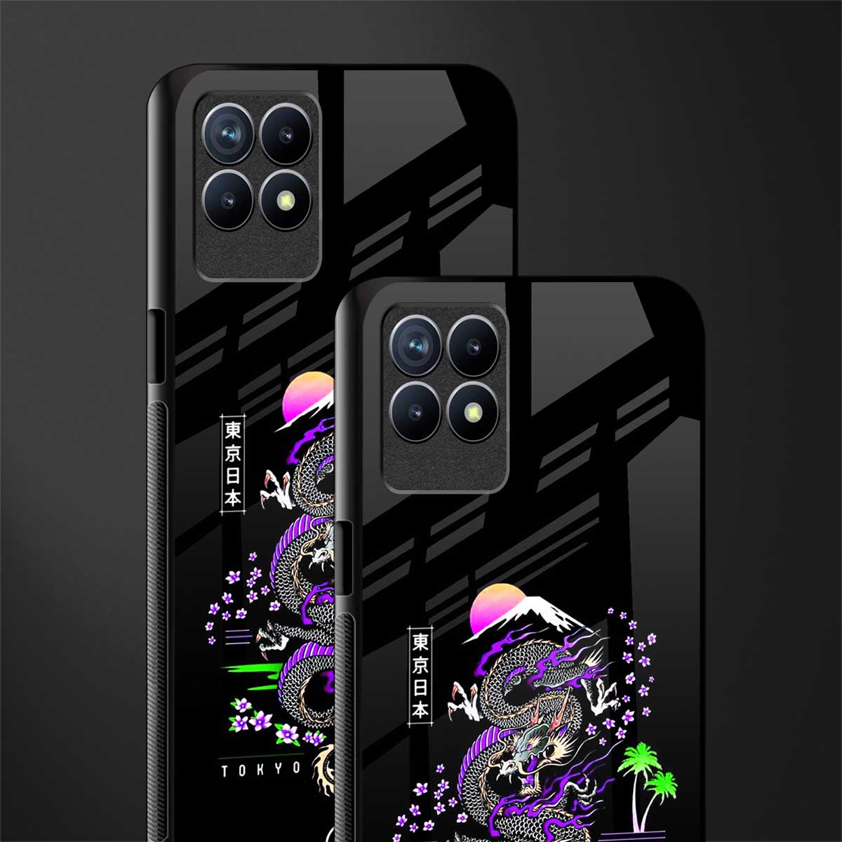 tokyo japan purple dragon black glass case for realme 8i image-2