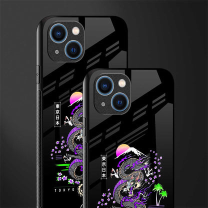 tokyo japan purple dragon black glass case for iphone 13 image-2