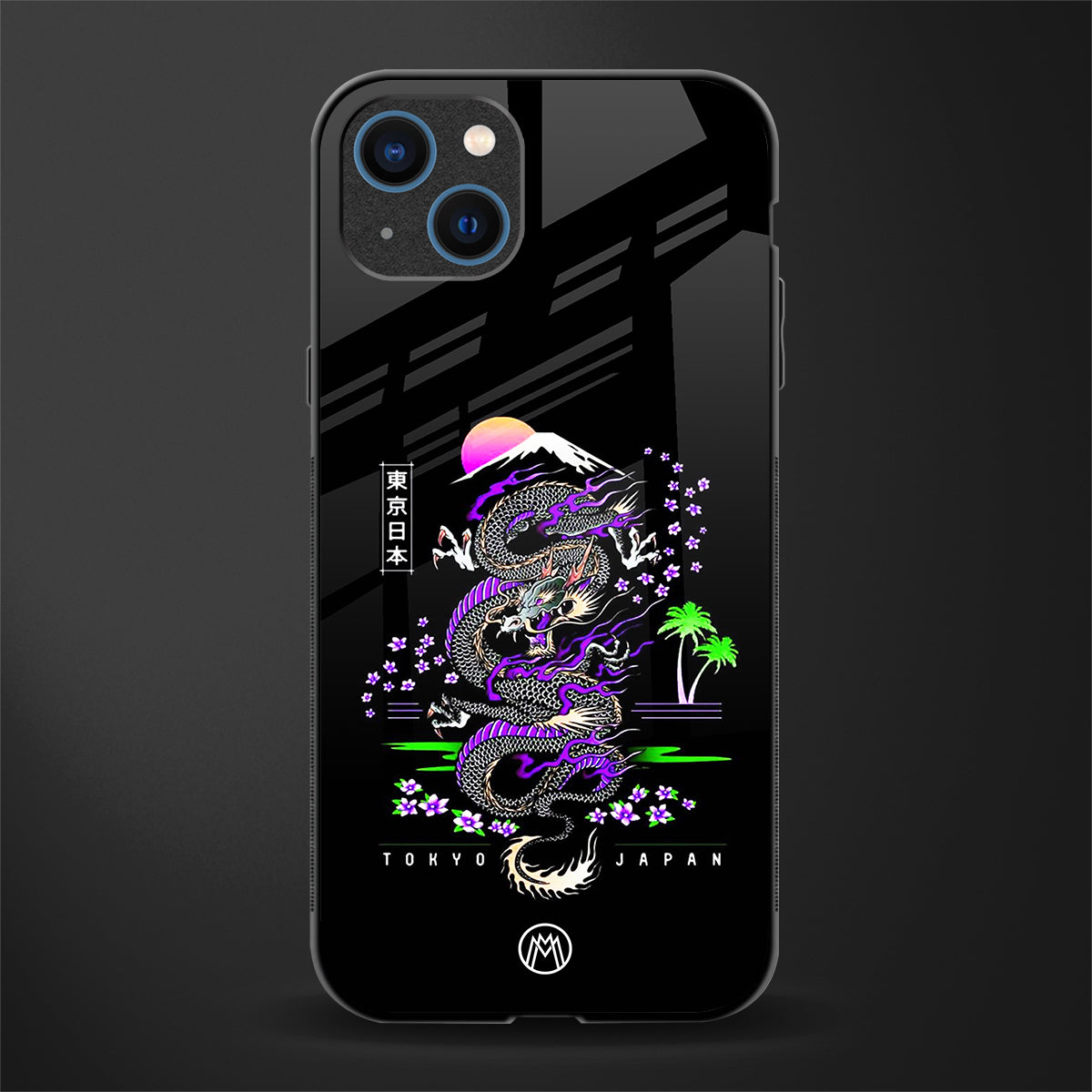 tokyo japan purple dragon black glass case for iphone 13 image