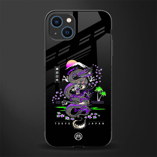 tokyo japan purple dragon black glass case for iphone 14 plus image
