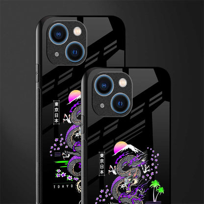 tokyo japan purple dragon black glass case for iphone 13 mini image-2