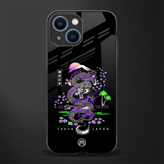tokyo japan purple dragon black glass case for iphone 13 mini image