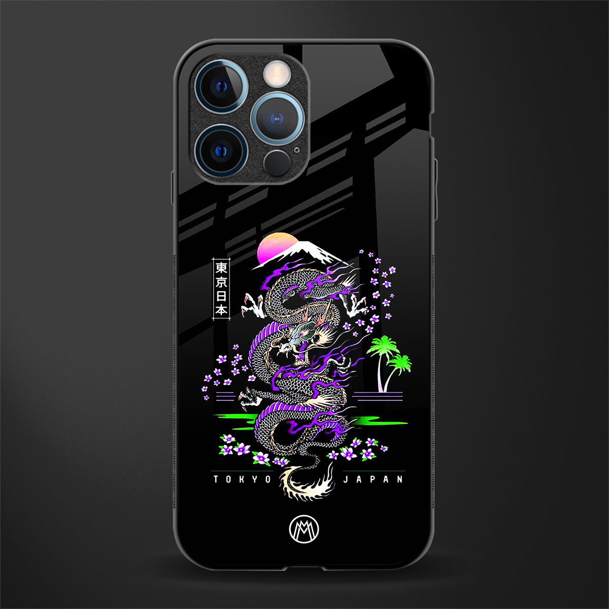 tokyo japan purple dragon black glass case for iphone 14 pro image