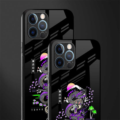tokyo japan purple dragon black glass case for iphone 12 pro max image-2
