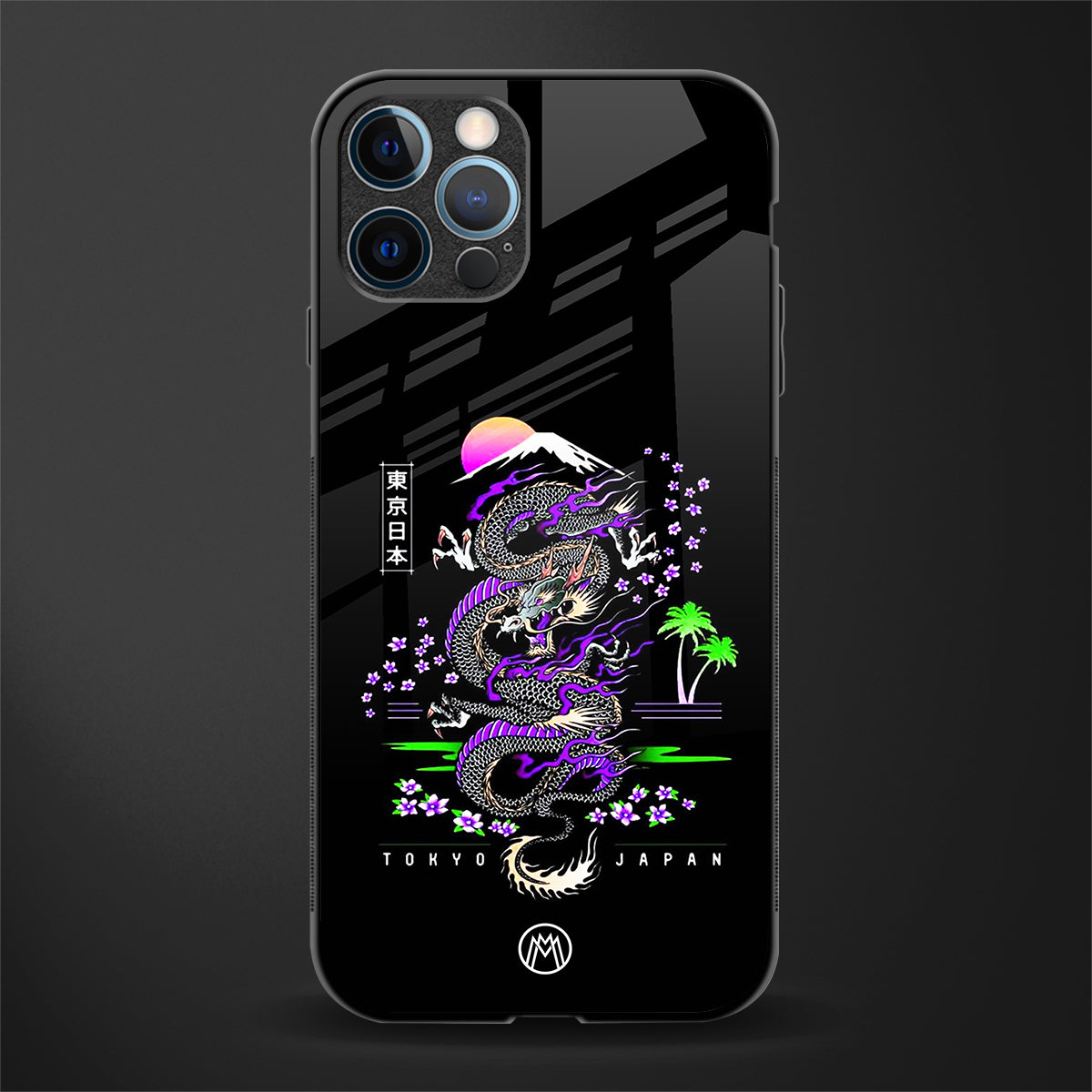 tokyo japan purple dragon black glass case for iphone 12 pro max image
