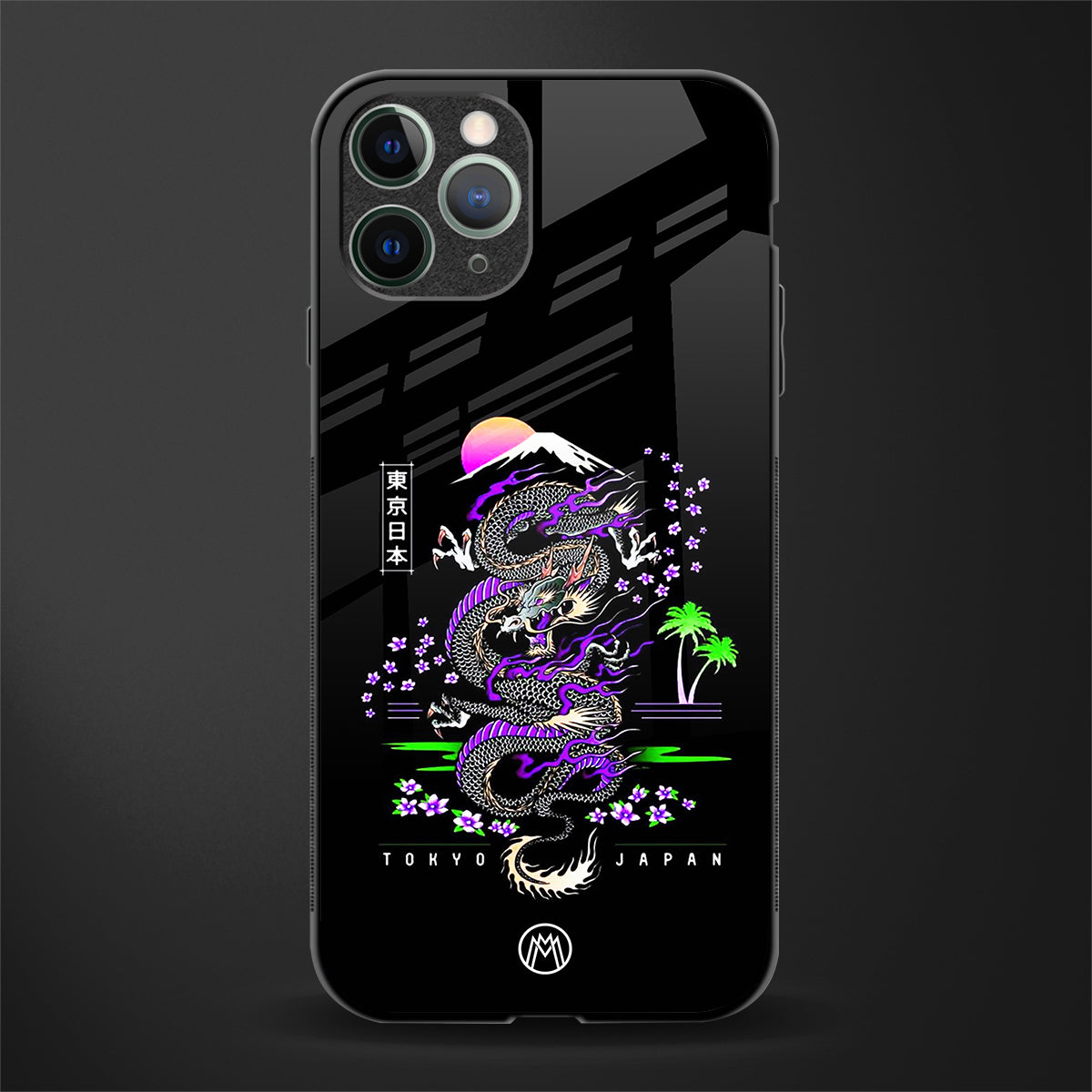 tokyo japan purple dragon black glass case for iphone 11 pro max image