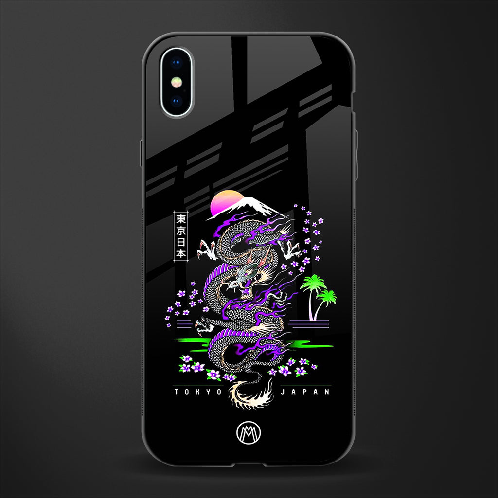 tokyo japan purple dragon black glass case for iphone xs max image