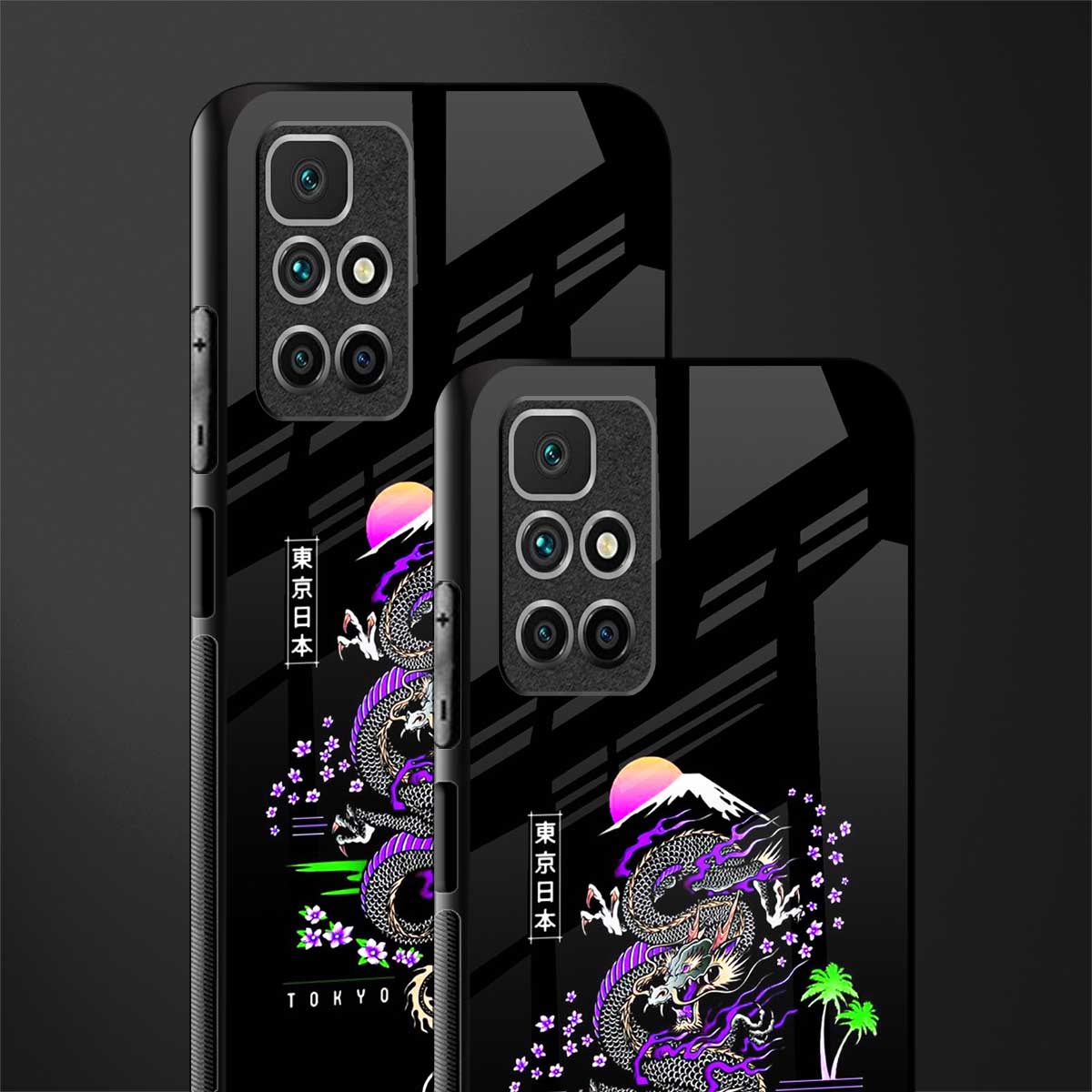 tokyo japan purple dragon black glass case for redmi 10 prime image-2