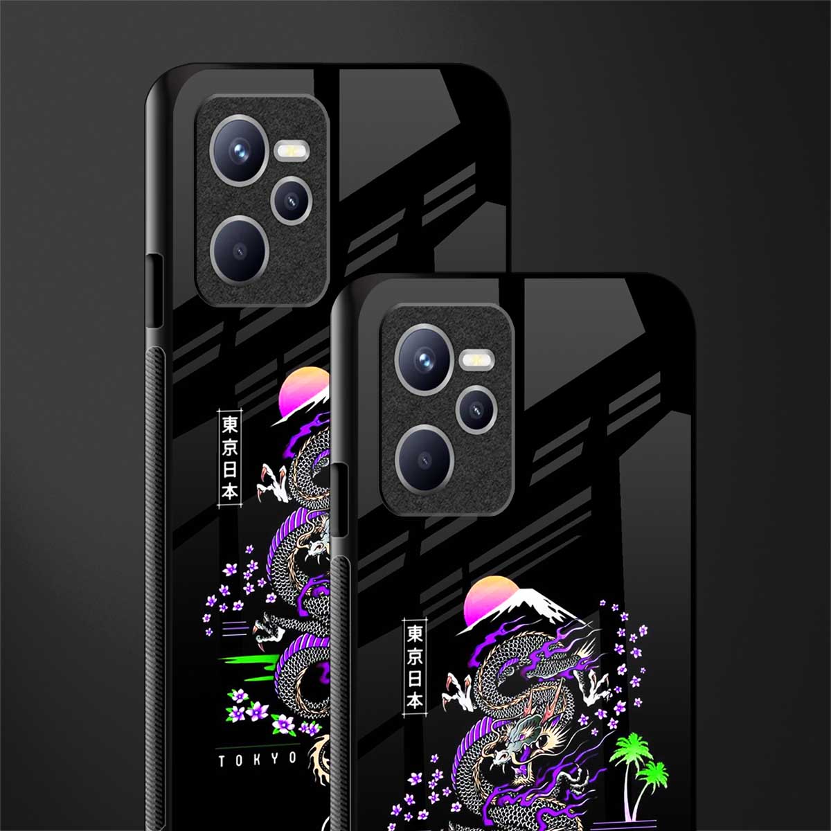 tokyo japan purple dragon black glass case for realme c35 image-2