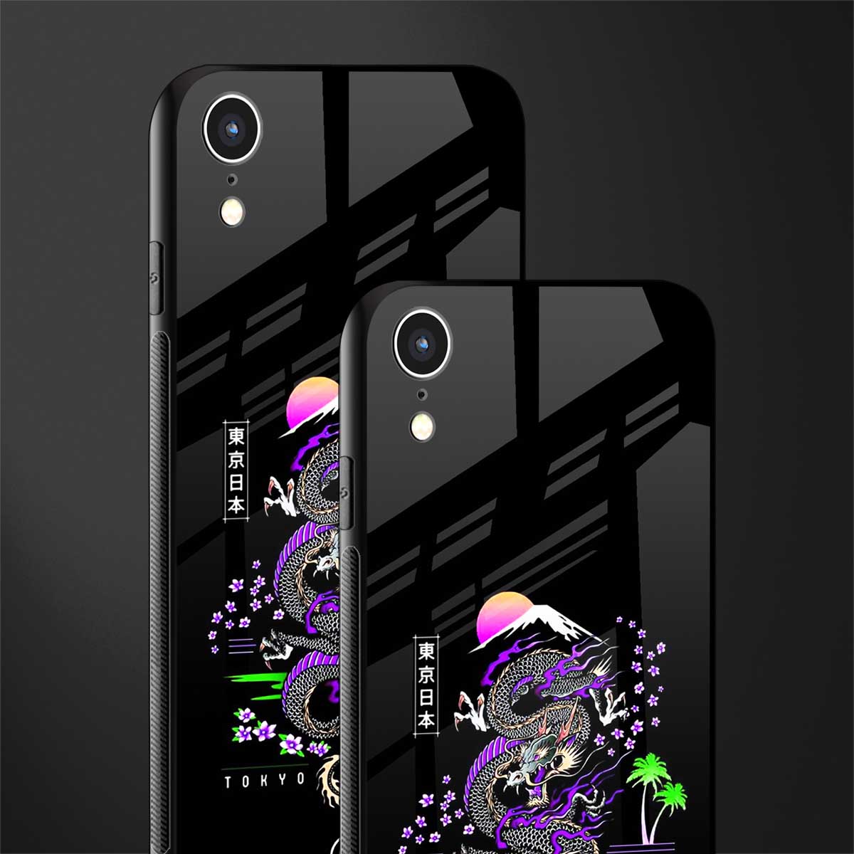 tokyo japan purple dragon black glass case for iphone xr image-2