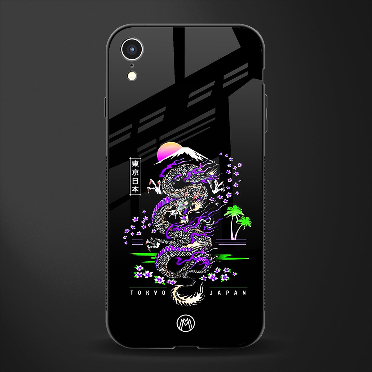 tokyo japan purple dragon black glass case for iphone xr image