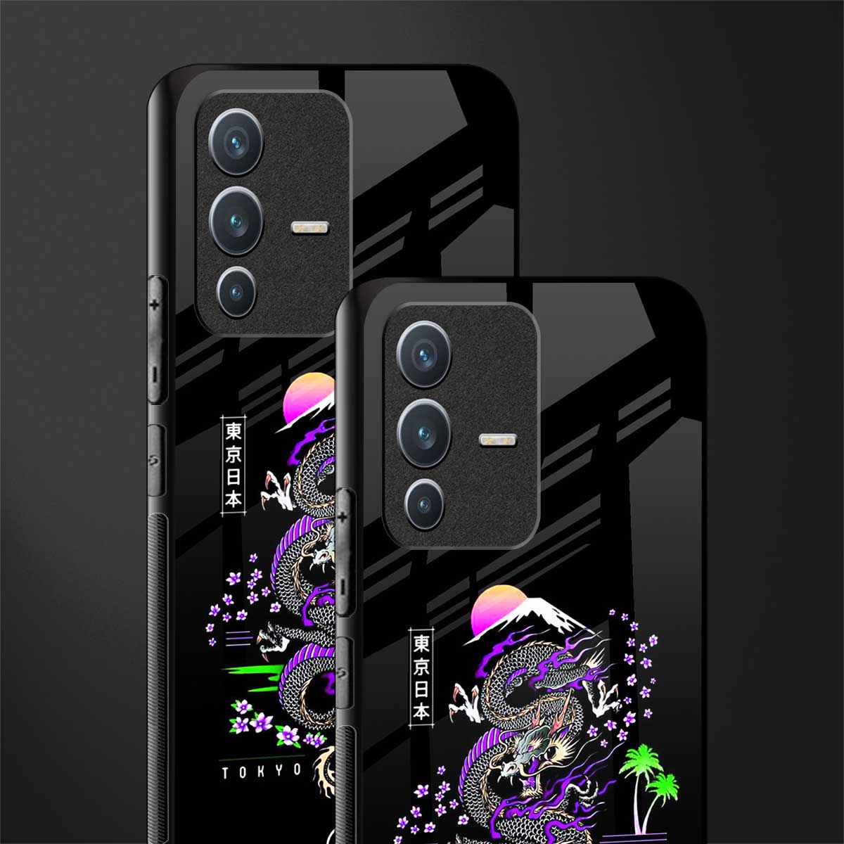 tokyo japan purple dragon black glass case for vivo v23 5g image-2