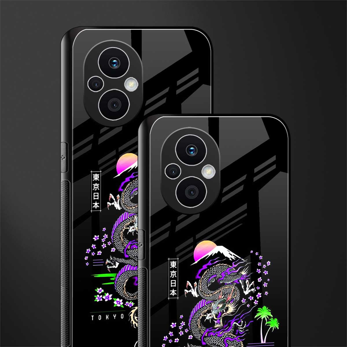 tokyo japan purple dragon black back phone cover | glass case for oppo f21 pro 5g