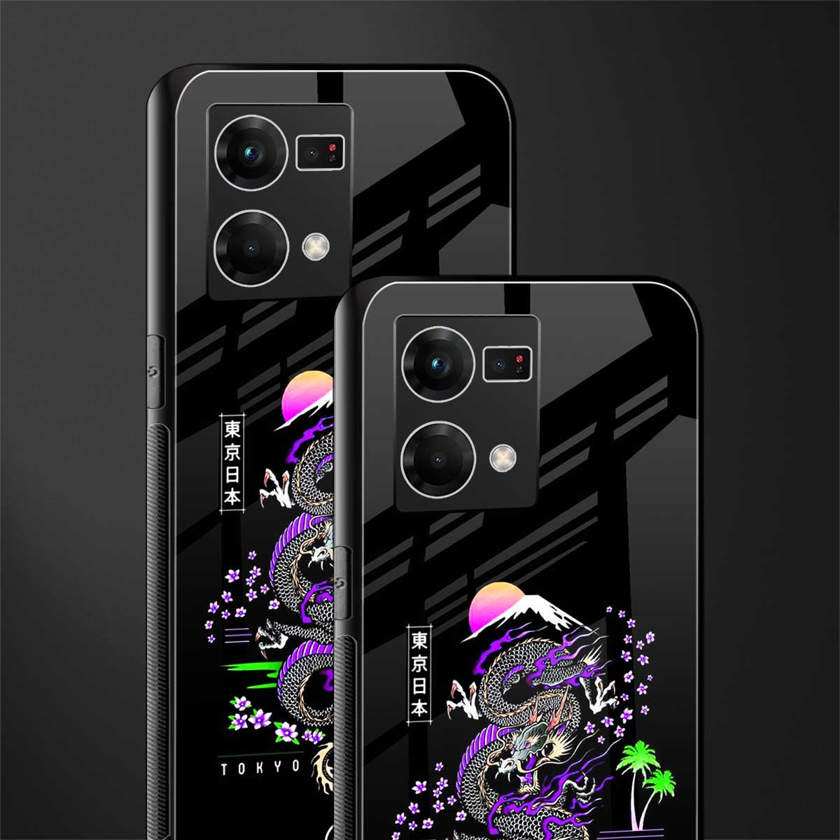 tokyo japan purple dragon black back phone cover | glass case for oppo f21 pro 4g