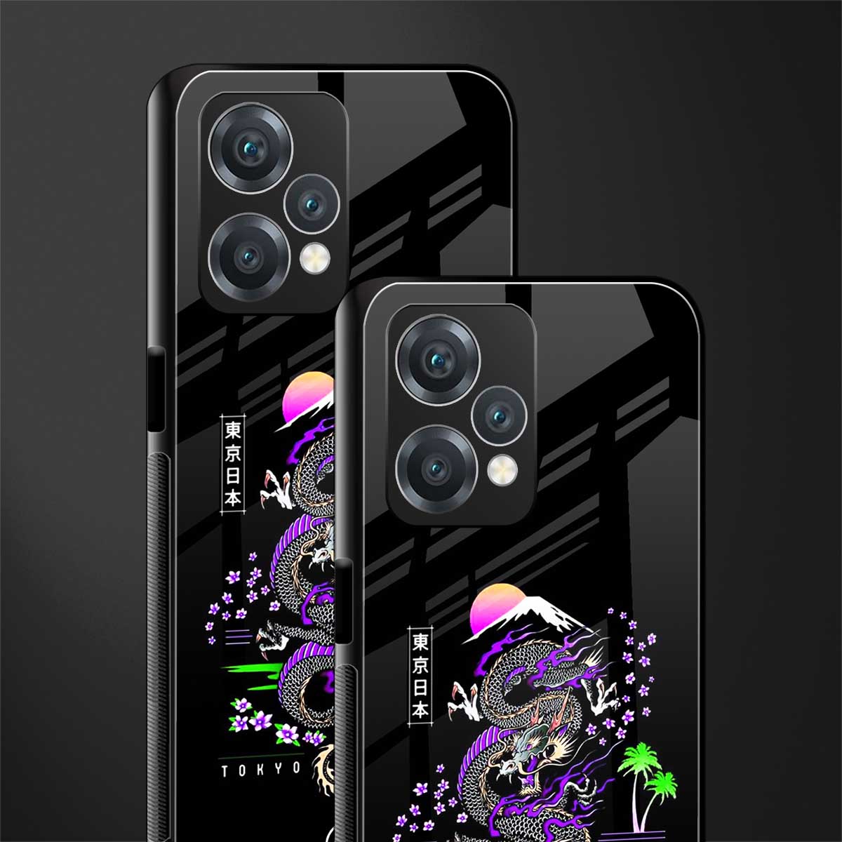 tokyo japan purple dragon black back phone cover | glass case for oneplus nord ce 2 lite 5g