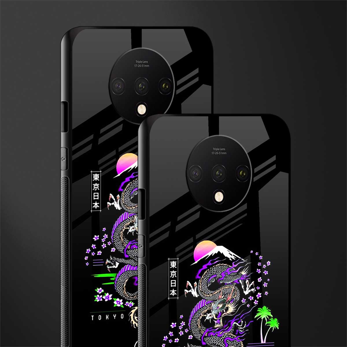 tokyo japan purple dragon black glass case for oneplus 7t image-2